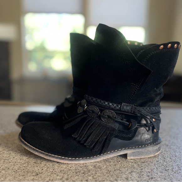 Musse & Cloud Anthropologie Anaeh Women's Size 38/7 Boho Black Suede Ankle Boots - Picture 1 of 13